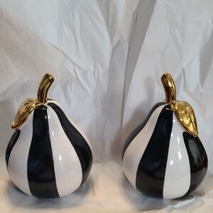 Black and White Striped Pear Figurines with Gold Accents